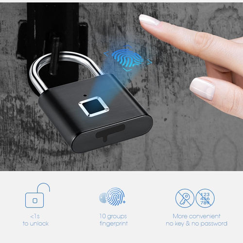 Golden security keyless USB rechargeable door lock fingerprint smart padlock quick unlock Zinc alloy metal self developing chip