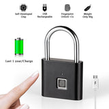 Golden security keyless USB rechargeable door lock fingerprint smart padlock quick unlock Zinc alloy metal self developing chip