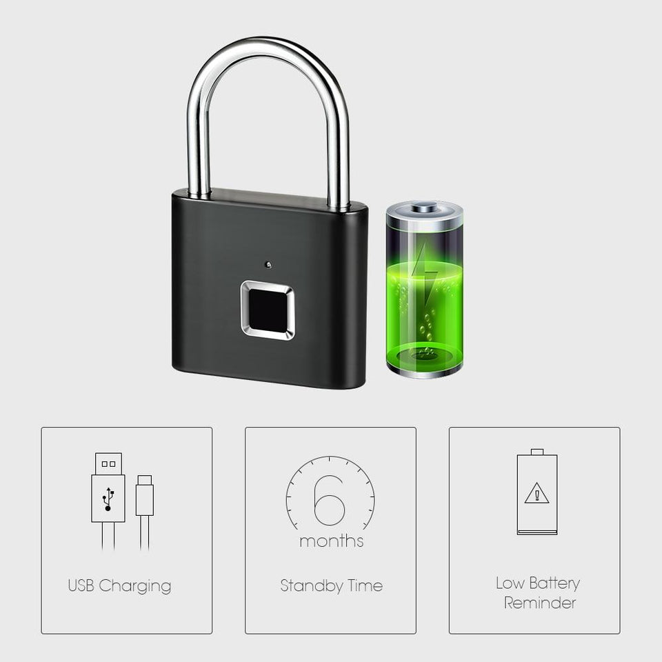 Golden security keyless USB rechargeable door lock fingerprint smart padlock quick unlock Zinc alloy metal self developing chip